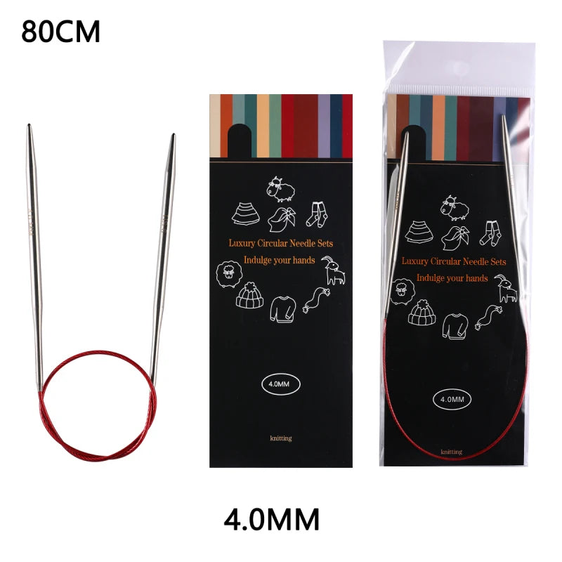 80cm Durable Circular Knitting Needles, Stainless Steel Weaving Pins for Sweater Scarf Making, DIY Knitting Accessories