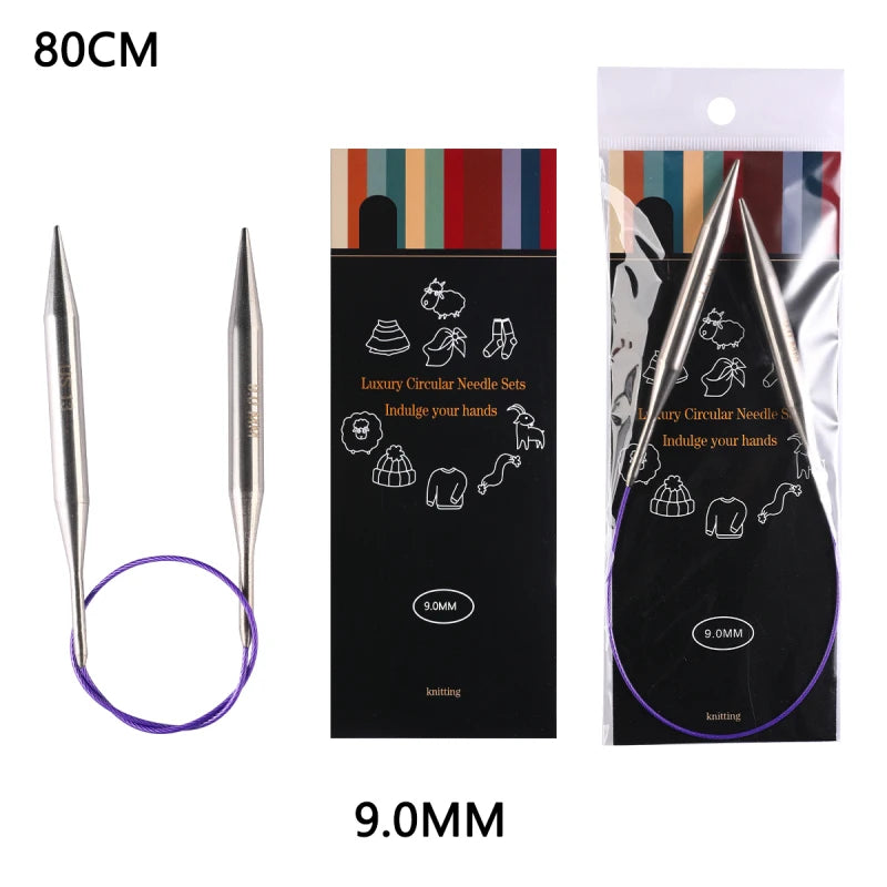 80cm Durable Circular Knitting Needles, Stainless Steel Weaving Pins for Sweater Scarf Making, DIY Knitting Accessories