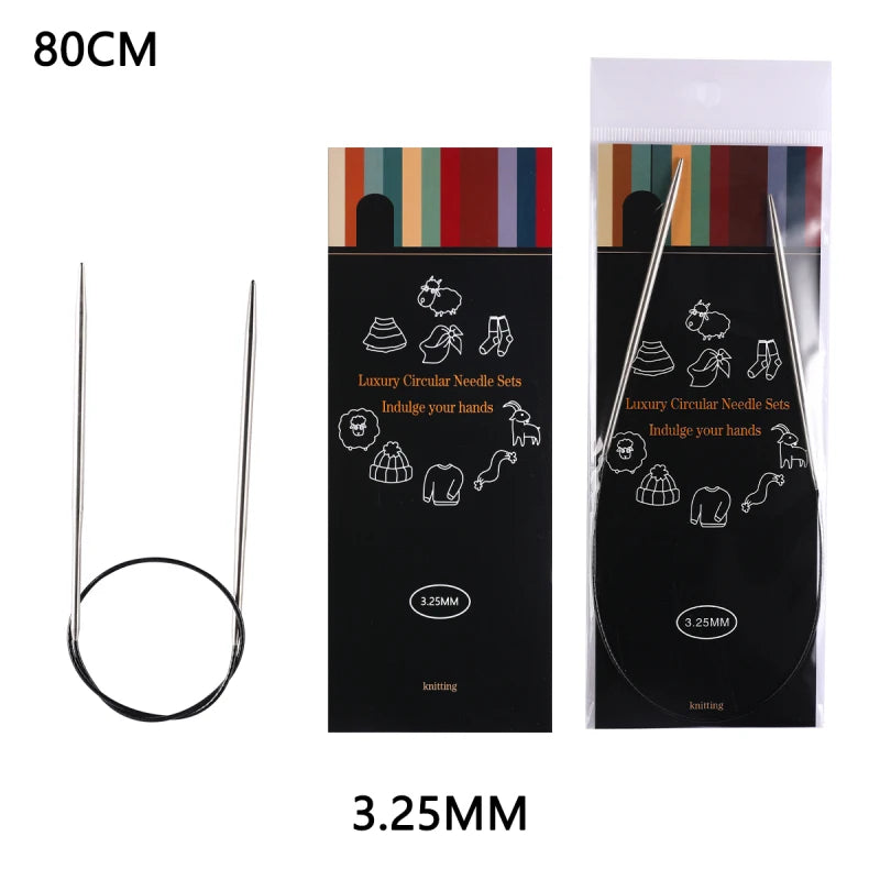 80cm Durable Circular Knitting Needles, Stainless Steel Weaving Pins for Sweater Scarf Making, DIY Knitting Accessories