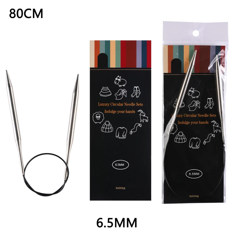 80cm Durable Circular Knitting Needles, Stainless Steel Weaving Pins for Sweater Scarf Making, DIY Knitting Accessories