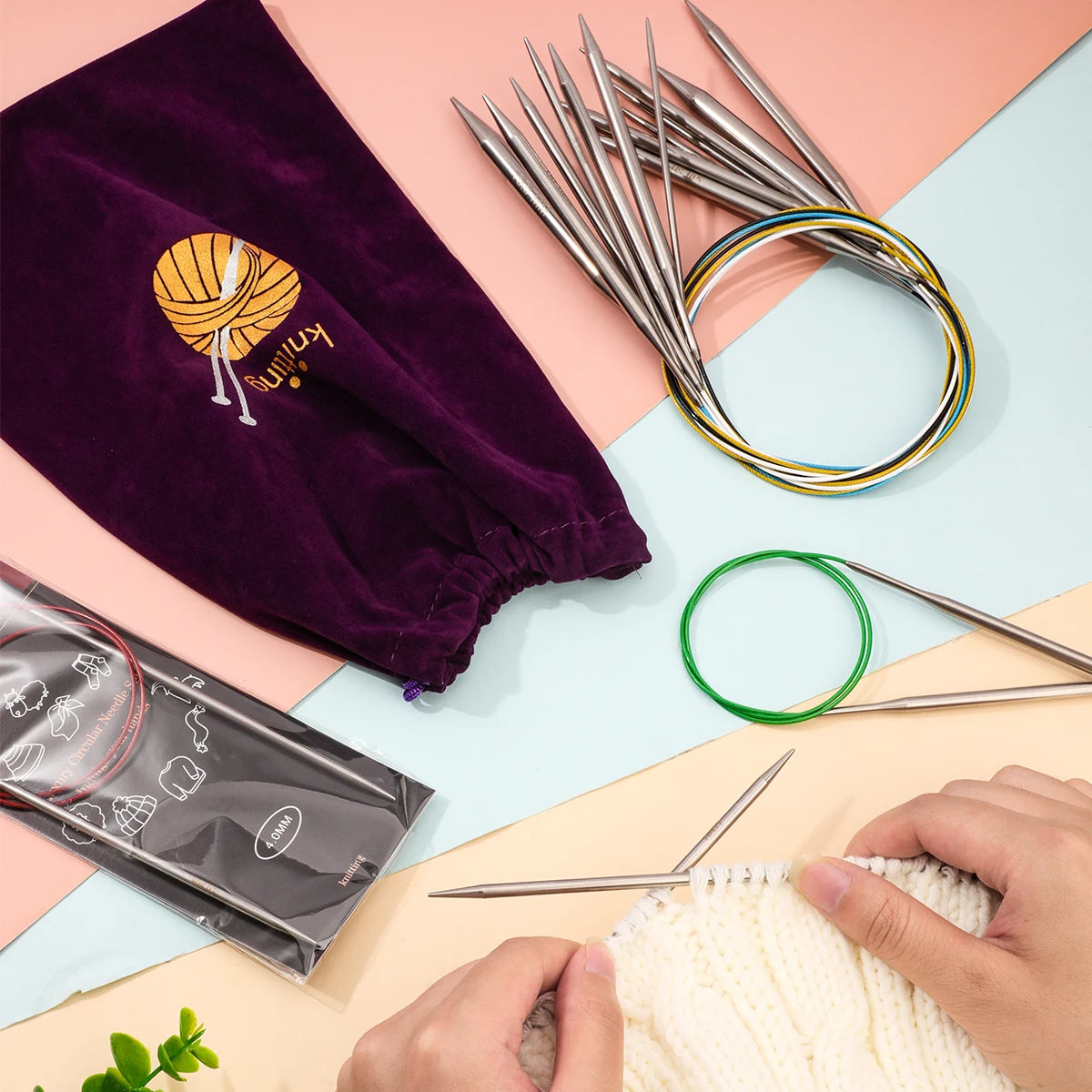 80cm Durable Circular Knitting Needles, Stainless Steel Weaving Pins for Sweater Scarf Making, DIY Knitting Accessories