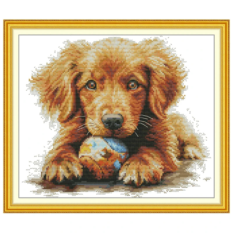 Dog Counted Cross Stitch Kit. DIY: 11CT 14CT 16CT. HD Stamped DMC.