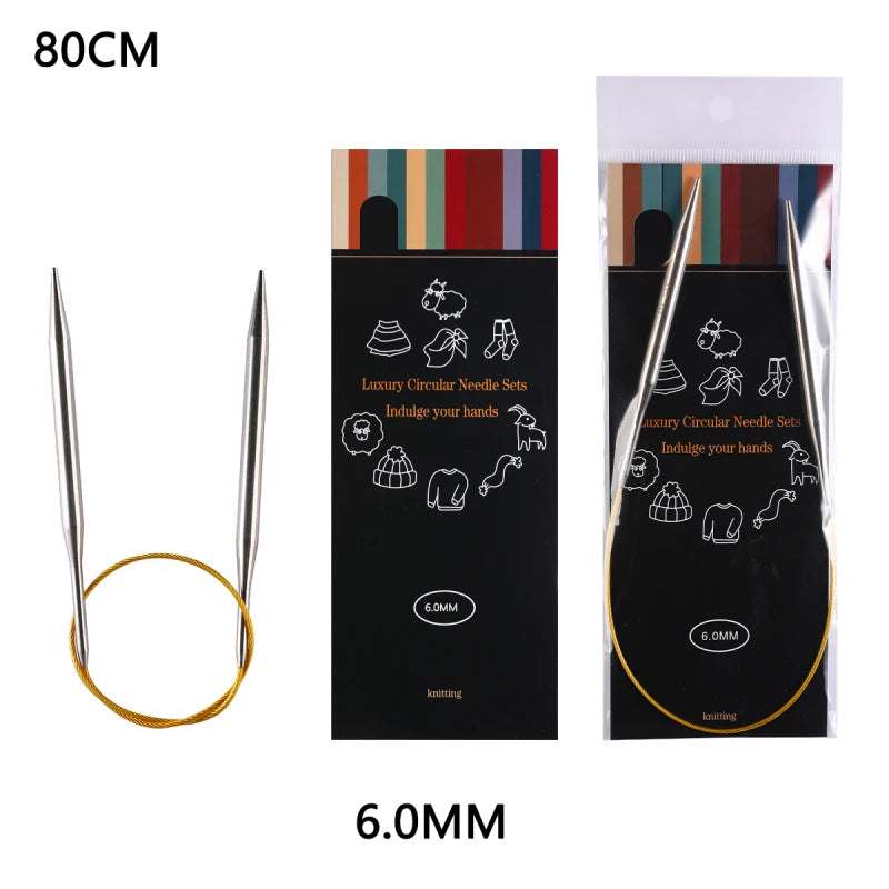 80cm Durable Circular Knitting Needles, Stainless Steel Weaving Pins for Sweater Scarf Making, DIY Knitting Accessories