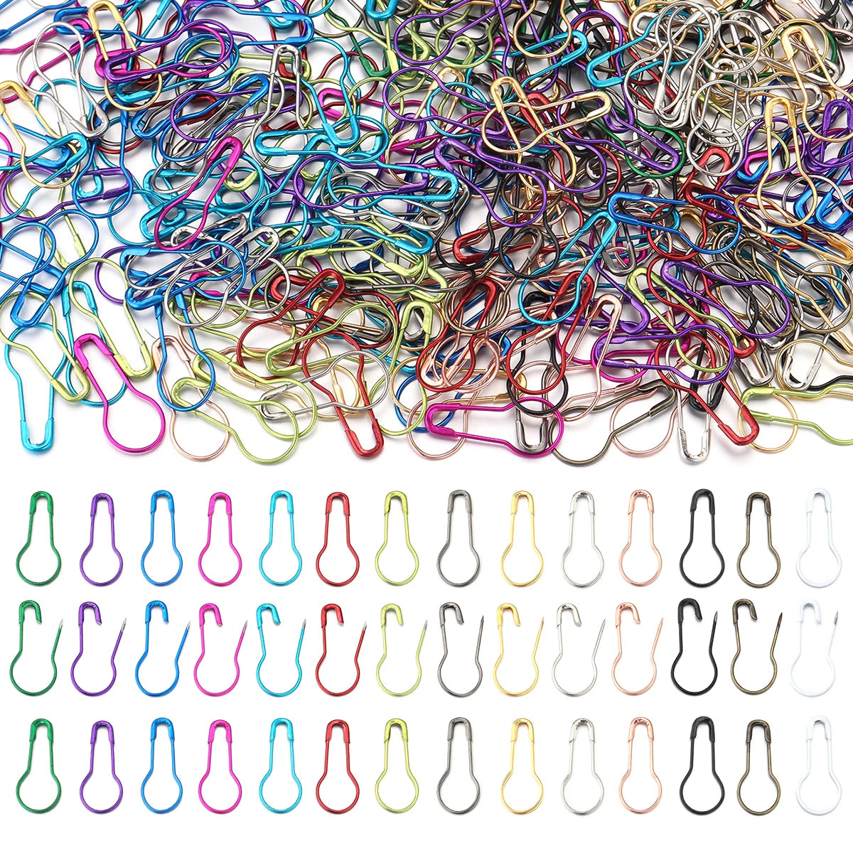 200Pcs Colorful Safety Pins Metal Gourd Pear Shape Locking Knitting Marker Tag Pins For Crafts Garment Brooch Sewing Pins Tools