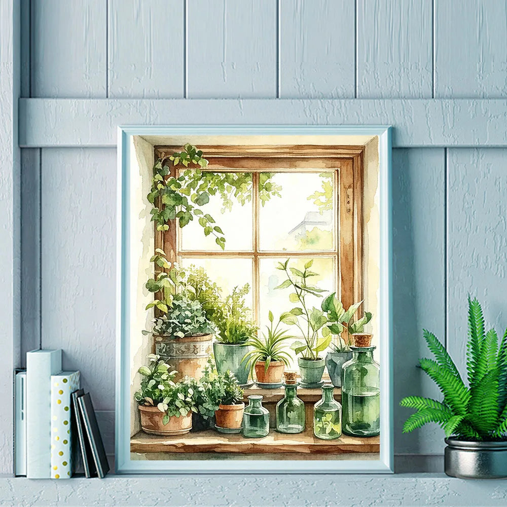 HUACAN 11CT Embroidery Kits Plant Landscape Point Of Cross Flower DMC Thread Hand Sewing Printed Canvas Home Wall Decor
