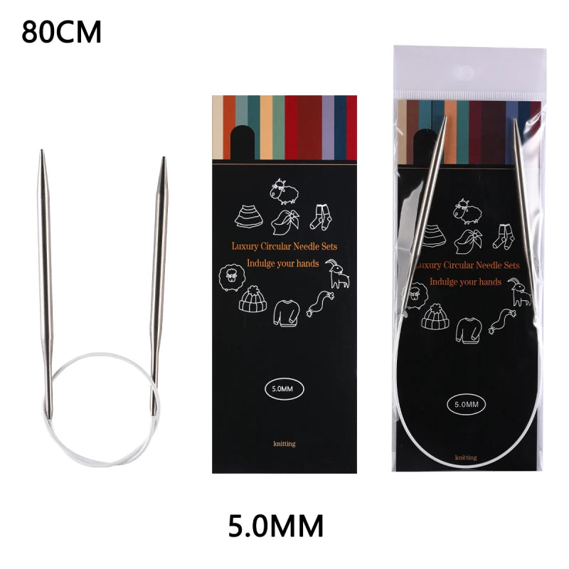 80cm Durable Circular Knitting Needles, Stainless Steel Weaving Pins for Sweater Scarf Making, DIY Knitting Accessories