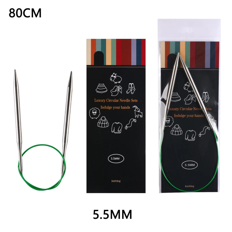 80cm Durable Circular Knitting Needles, Stainless Steel Weaving Pins for Sweater Scarf Making, DIY Knitting Accessories