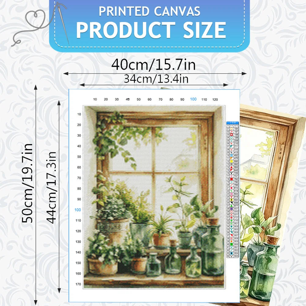 HUACAN 11CT Embroidery Kits Plant Landscape Point Of Cross Flower DMC Thread Hand Sewing Printed Canvas Home Wall Decor