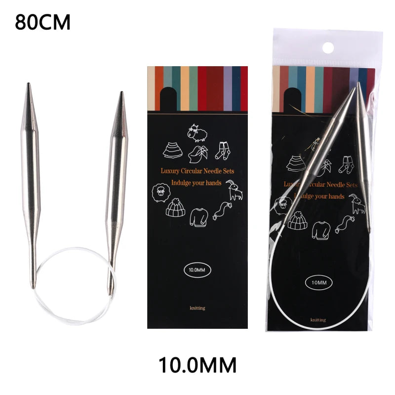 80cm Durable Circular Knitting Needles, Stainless Steel Weaving Pins for Sweater Scarf Making, DIY Knitting Accessories