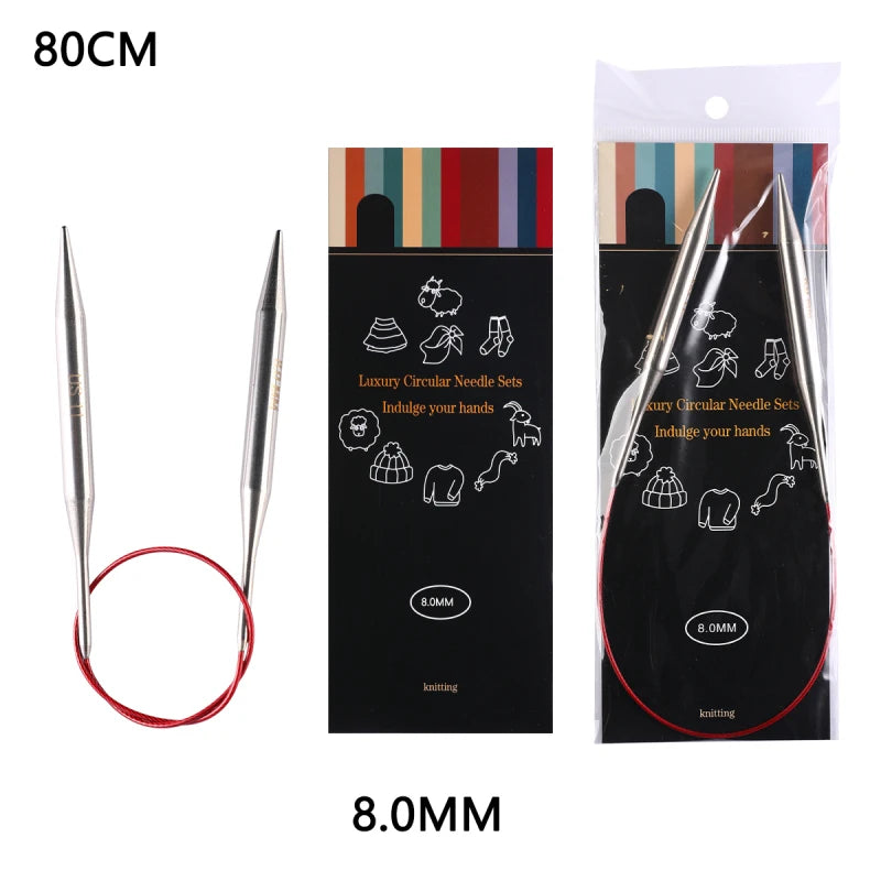 80cm Durable Circular Knitting Needles, Stainless Steel Weaving Pins for Sweater Scarf Making, DIY Knitting Accessories