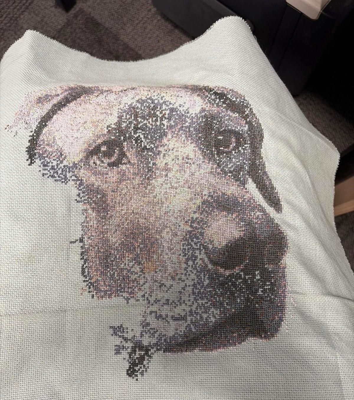 Custom Pet Portrait – Handmade Cross-Stitch Artwork (1,000+ Hours)