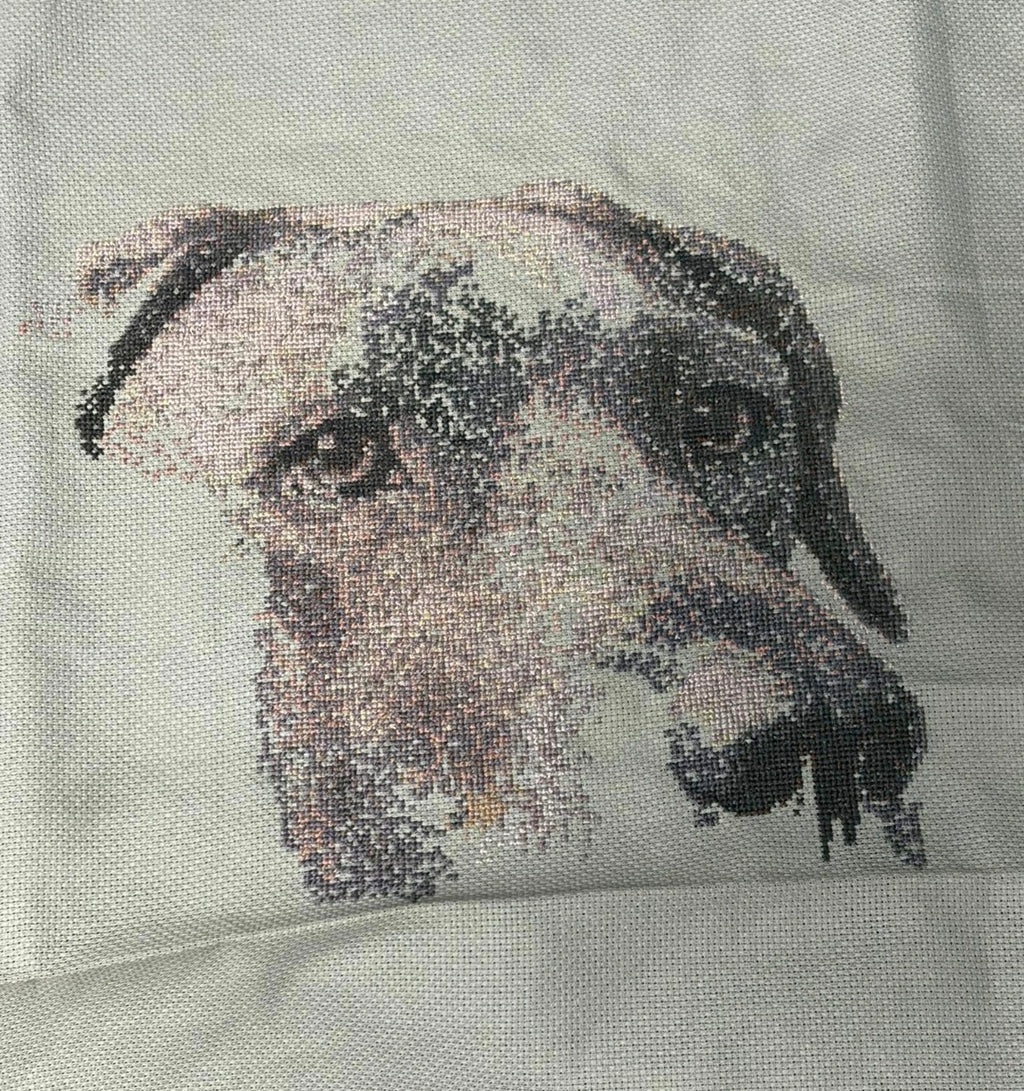 Custom Pet Portrait – Handmade Cross-Stitch Artwork (1,000+ Hours)