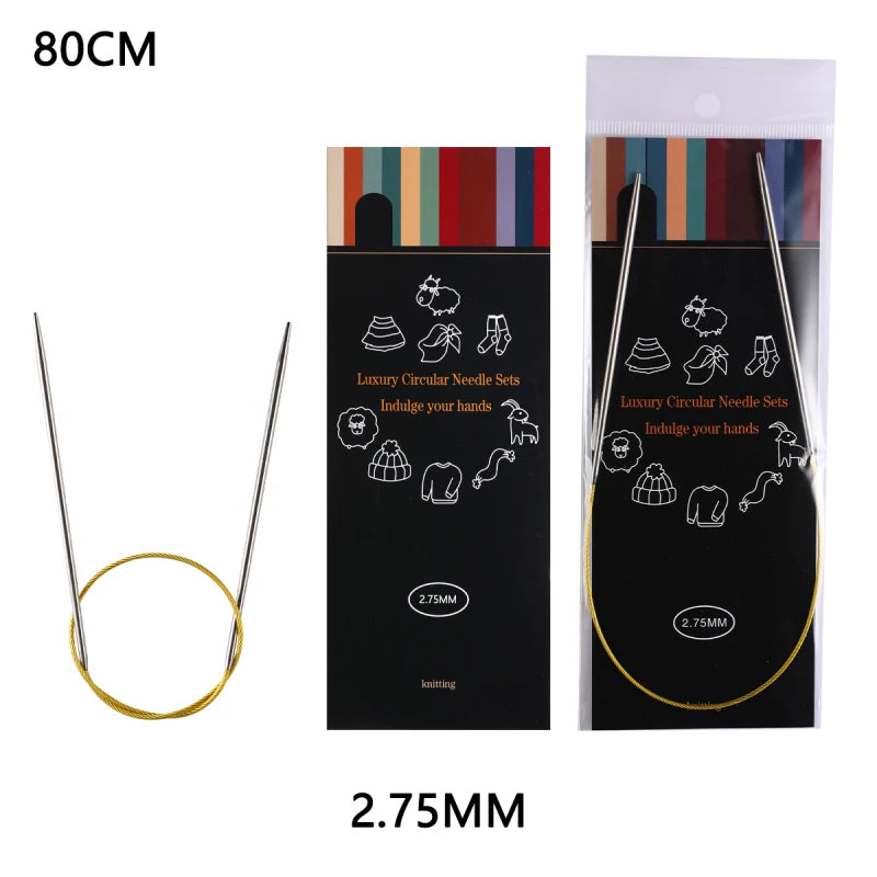 80cm Durable Circular Knitting Needles, Stainless Steel Weaving Pins for Sweater Scarf Making, DIY Knitting Accessories