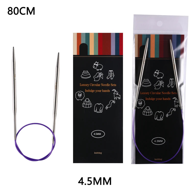 80cm Durable Circular Knitting Needles, Stainless Steel Weaving Pins for Sweater Scarf Making, DIY Knitting Accessories